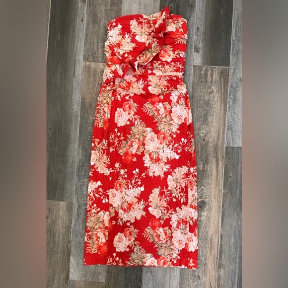 Red Floral Pauline Dress Sezane SEZANE ROBE PAULINE RED FLORAL LINEN BLEND  DRESS SIZE 36 US